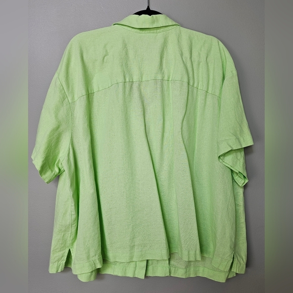 A New Day Women's Linen Short Sleeve Button-Down Camp Shirt Front Pocket, Green - Picture 6 of 9
